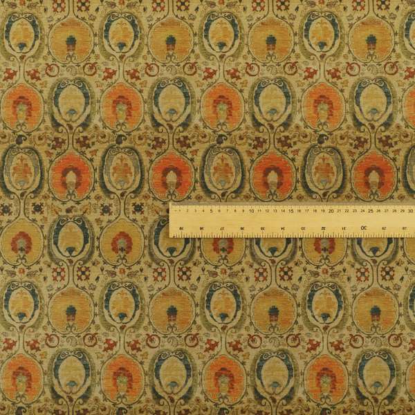 Freedom Printed Velvet Fabric Traditional Oval Shaped Golden Pattern Upholstery Fabrics CTR-459 - Roman Blinds