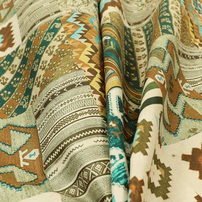 Freedom Printed Velvet Fabric Tribal Brown Aztec Theme Patchwork Upholstery Fabric CTR-461 - Made To Measure Curtains