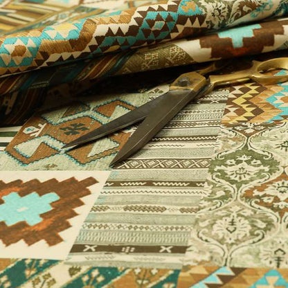 Freedom Printed Velvet Fabric Tribal Brown Aztec Theme Patchwork Upholstery Fabric CTR-461 - Roman Blinds