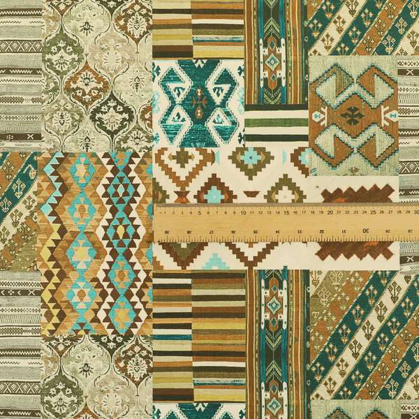 Freedom Printed Velvet Fabric Tribal Brown Aztec Theme Patchwork Upholstery Fabric CTR-461 - Roman Blinds