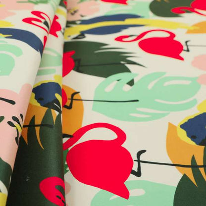 Freedom Printed Velvet Fabric Flamingo Parrots Animal Pattern Printed On Length Of Fabric Upholstery Fabric CTR-462 - Made To Measure Curtains