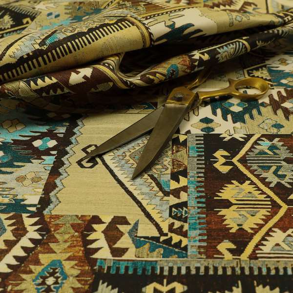 Freedom Printed Velvet Fabric Tribal Old Aztec Theme Patchwork Pattern Upholstery Fabric CTR-463 - Roman Blinds