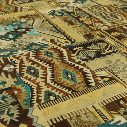 Freedom Printed Velvet Fabric Tribal Old Aztec Theme Patchwork Pattern Upholstery Fabric CTR-463 - Made To Measure Curtains