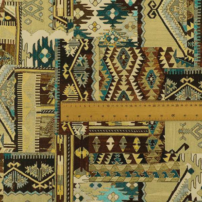 Freedom Printed Velvet Fabric Tribal Old Aztec Theme Patchwork Pattern Upholstery Fabric CTR-463 - Made To Measure Curtains