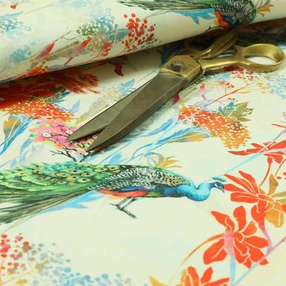 Freedom Printed Velvet Fabric Exotic Peacock Colourful Pattern Upholstery Fabrics CTR-464