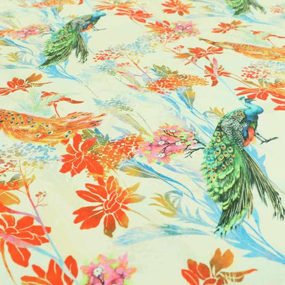 Freedom Printed Velvet Fabric Exotic Peacock Colourful Pattern Upholstery Fabrics CTR-464 - Made To Measure Curtains