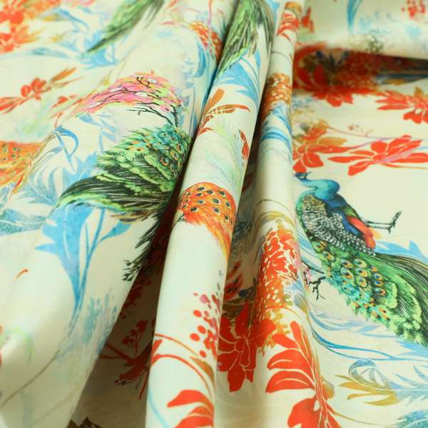 Freedom Printed Velvet Fabric Exotic Peacock Colourful Pattern Upholstery Fabrics CTR-464 - Roman Blinds