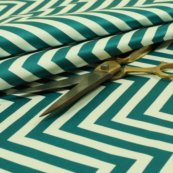 Freedom Printed Velvet Fabric Teal White Chevron Stripe Pattern Upholstery Fabric CTR-469 - Roman Blinds