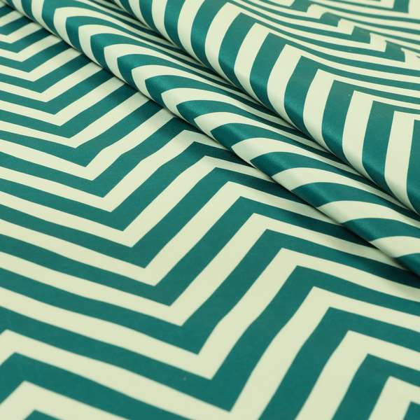 Freedom Printed Velvet Fabric Teal White Chevron Stripe Pattern Upholstery Fabric CTR-469 - Roman Blinds