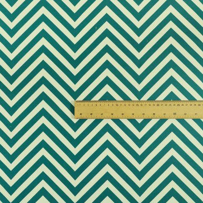 Freedom Printed Velvet Fabric Teal White Chevron Stripe Pattern Upholstery Fabric CTR-469 - Roman Blinds