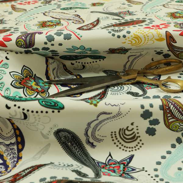 Freedom Printed Velvet Fabric Collection Colourful Paisley Pattern Upholstery Fabric CTR-47 - Made To Measure Curtains