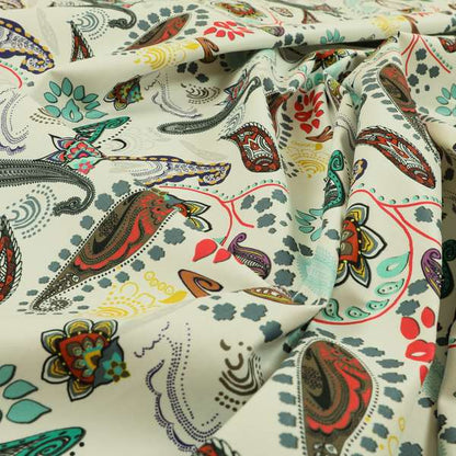 Freedom Printed Velvet Fabric Collection Colourful Paisley Pattern Upholstery Fabric CTR-47 - Made To Measure Curtains