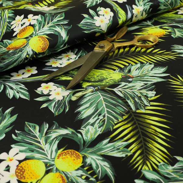 Freedom Printed Velvet Fabric Black Jungle Life Birds Pattern Upholstery Fabric CTR-470 - Made To Measure Curtains