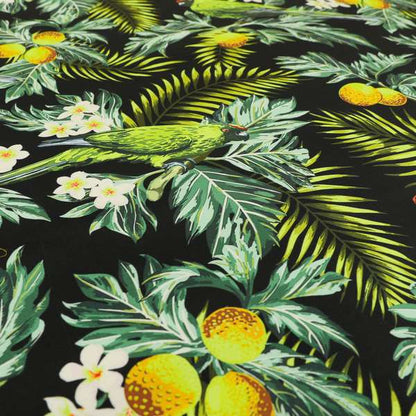 Freedom Printed Velvet Fabric Black Jungle Life Birds Pattern Upholstery Fabric CTR-470 - Made To Measure Curtains