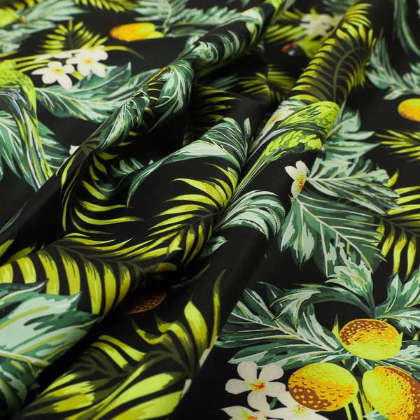 Freedom Printed Velvet Fabric Black Jungle Life Birds Pattern Upholstery Fabric CTR-470 - Made To Measure Curtains