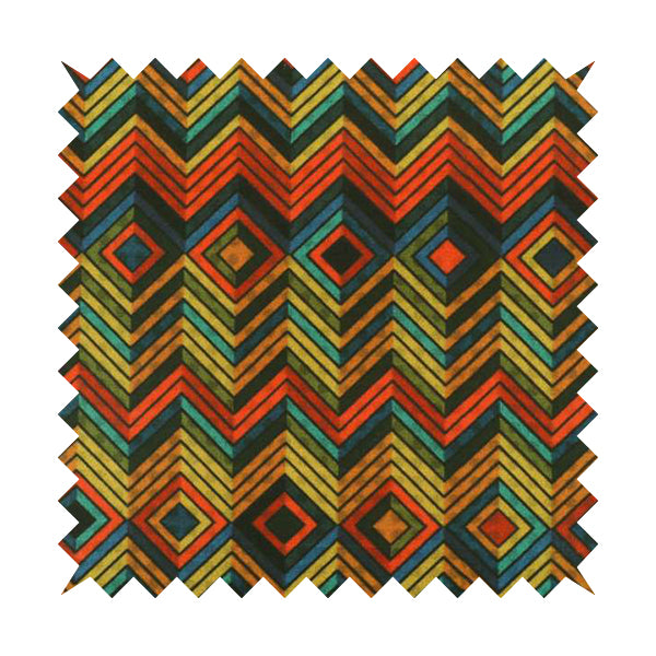 Freedom Printed Velvet Fabric Chevron Diamond Colourful Pattern Upholstery Fabric CTR-471 - Roman Blinds