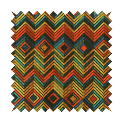 Freedom Printed Velvet Fabric Chevron Diamond Colourful Pattern Upholstery Fabric CTR-471 - Made To Measure Curtains