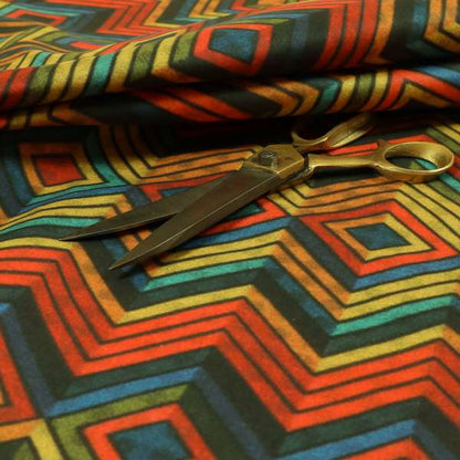 Freedom Printed Velvet Fabric Chevron Diamond Colourful Pattern Upholstery Fabric CTR-471 - Roman Blinds