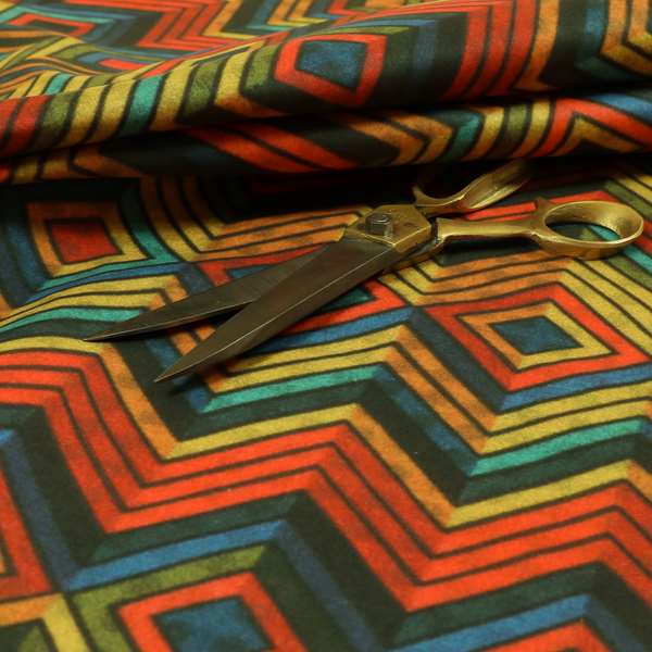 Freedom Printed Velvet Fabric Chevron Diamond Colourful Pattern Upholstery Fabric CTR-471 - Made To Measure Curtains