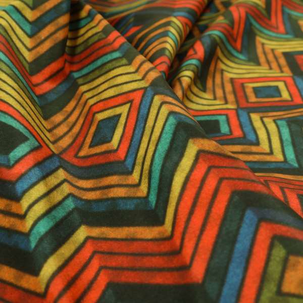 Freedom Printed Velvet Fabric Chevron Diamond Colourful Pattern Upholstery Fabric CTR-471 - Roman Blinds