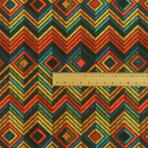 Freedom Printed Velvet Fabric Chevron Diamond Colourful Pattern Upholstery Fabric CTR-471 - Roman Blinds