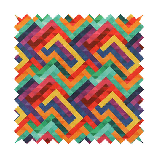 Freedom Printed Velvet Fabric Colourful Geometric Chevron Lock Pattern Upholstery Fabrics CTR-472