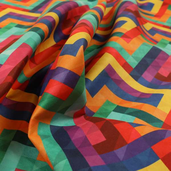 Freedom Printed Velvet Fabric Colourful Geometric Chevron Lock Pattern Upholstery Fabrics CTR-472 - Handmade Cushions