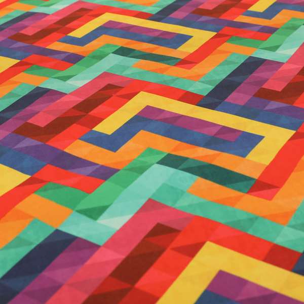 Freedom Printed Velvet Fabric Colourful Geometric Chevron Lock Pattern Upholstery Fabrics CTR-472