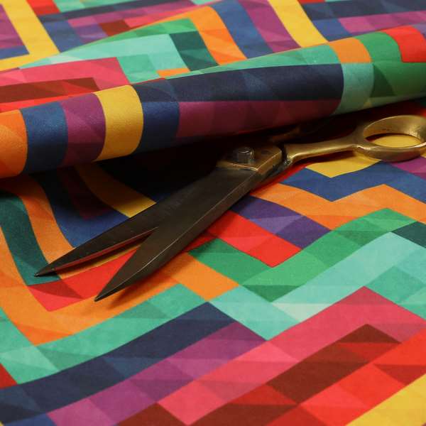 Freedom Printed Velvet Fabric Colourful Geometric Chevron Lock Pattern Upholstery Fabrics CTR-472 - Roman Blinds