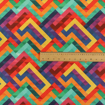 Freedom Printed Velvet Fabric Colourful Geometric Chevron Lock Pattern Upholstery Fabrics CTR-472 - Made To Measure Curtains