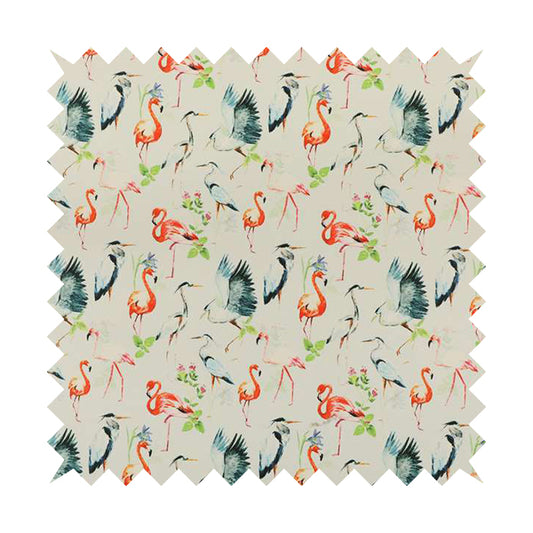 Freedom Printed Velvet Fabric Pink Flamingo White Heron Wildlife Pattern Upholstery Fabrics CTR-473
