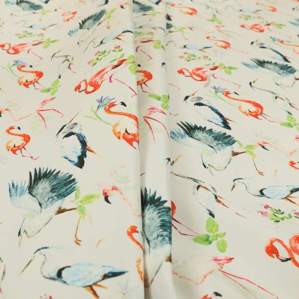 Freedom Printed Velvet Fabric Pink Flamingo White Heron Wildlife Pattern Upholstery Fabrics CTR-473 - Roman Blinds