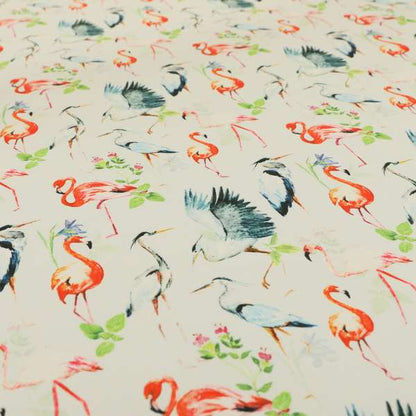 Freedom Printed Velvet Fabric Pink Flamingo White Heron Wildlife Pattern Upholstery Fabrics CTR-473 - Roman Blinds