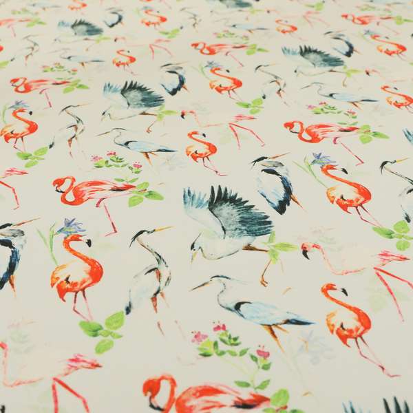 Freedom Printed Velvet Fabric Pink Flamingo White Heron Wildlife Pattern Upholstery Fabrics CTR-473 - Handmade Cushions
