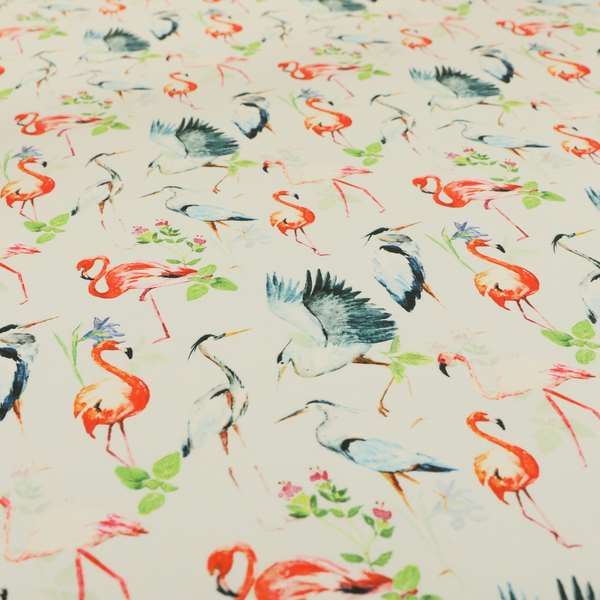 Freedom Printed Velvet Fabric Pink Flamingo White Heron Wildlife Pattern Upholstery Fabrics CTR-473 - Made To Measure Curtains