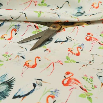 Freedom Printed Velvet Fabric Pink Flamingo White Heron Wildlife Pattern Upholstery Fabrics CTR-473 - Handmade Cushions