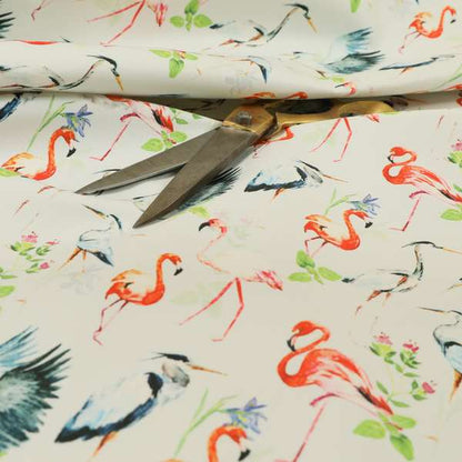 Freedom Printed Velvet Fabric Pink Flamingo White Heron Wildlife Pattern Upholstery Fabrics CTR-473 - Made To Measure Curtains