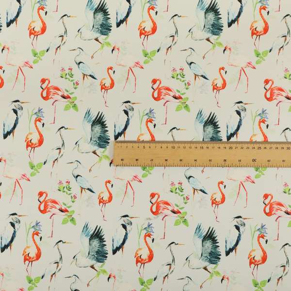 Freedom Printed Velvet Fabric Pink Flamingo White Heron Wildlife Pattern Upholstery Fabrics CTR-473 - Roman Blinds