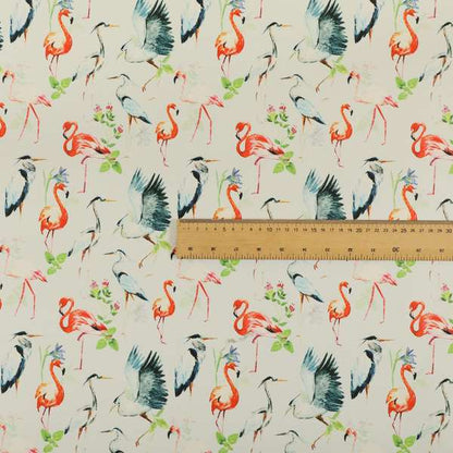 Freedom Printed Velvet Fabric Pink Flamingo White Heron Wildlife Pattern Upholstery Fabrics CTR-473 - Made To Measure Curtains