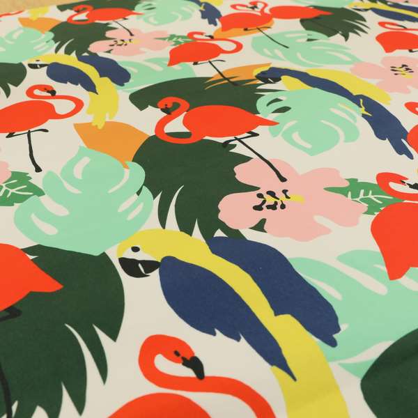 Freedom Printed Velvet Fabric Pink Flamingo Blue Yellow Parrot Pattern Upholstery Fabrics CTR-474 - Made To Measure Curtains