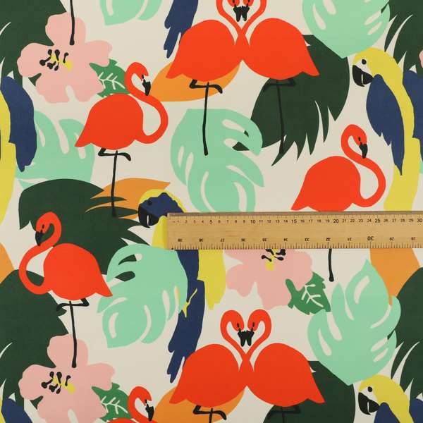 Freedom Printed Velvet Fabric Pink Flamingo Blue Yellow Parrot Pattern Upholstery Fabrics CTR-474 - Made To Measure Curtains