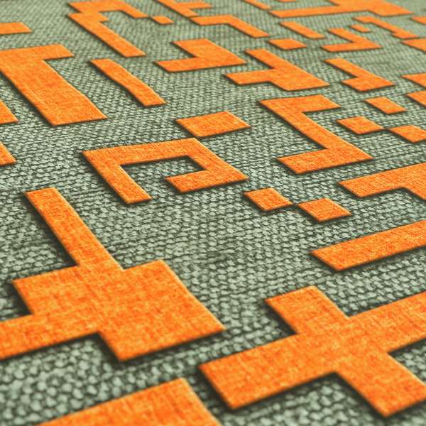 Freedom Printed Velvet Fabric Grey Background Orange Geometric Pattern Upholstery Fabric CTR-475 - Handmade Cushions