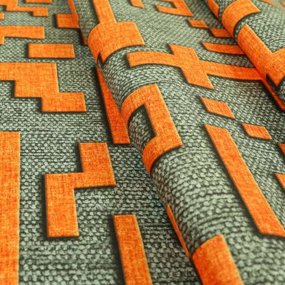 Freedom Printed Velvet Fabric Grey Background Orange Geometric Pattern Upholstery Fabric CTR-475 - Made To Measure Curtains