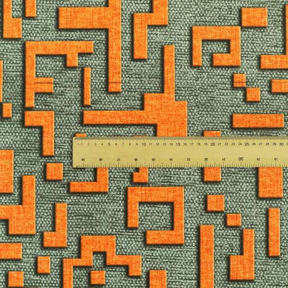 Freedom Printed Velvet Fabric Grey Background Orange Geometric Pattern Upholstery Fabric CTR-475