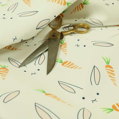 Freedom Printed Velvet Fabric White Bunny Rabbit Orange Carrot Pattern Upholstery Fabric CTR-476 - Roman Blinds