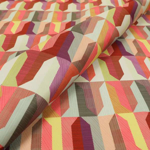 Freedom Printed Velvet Fabric Colourful Lipstick Diamond Shape Pattern Upholstery Fabrics CTR-478 - Roman Blinds