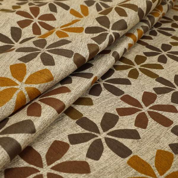 Freedom Printed Velvet Fabric Geometric Floral Theme Brown Orange Pattern Upholstery Fabric CTR-479 - Made To Measure Curtains