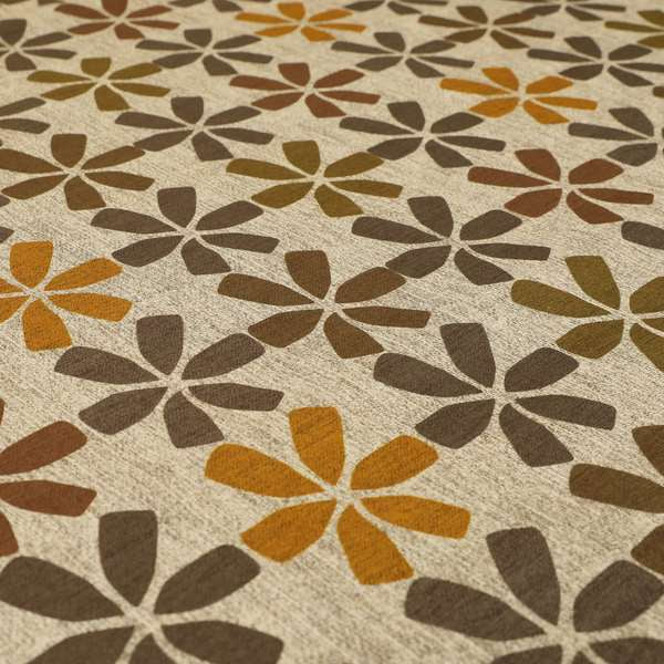 Freedom Printed Velvet Fabric Geometric Floral Theme Brown Orange Pattern Upholstery Fabric CTR-479