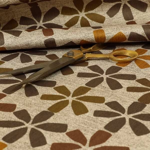 Freedom Printed Velvet Fabric Geometric Floral Theme Brown Orange Pattern Upholstery Fabric CTR-479 - Made To Measure Curtains