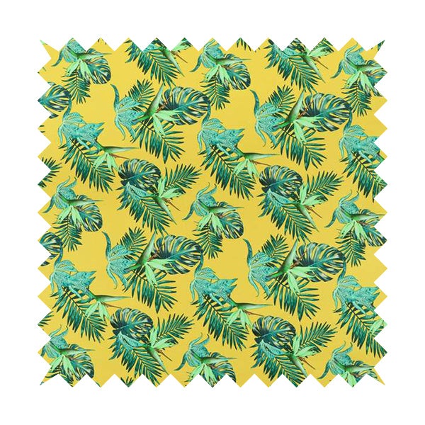 Freedom Printed Velvet Fabric Yellow Teal Jungle All Floral Pattern Upholstery Fabrics CTR-483 - Roman Blinds